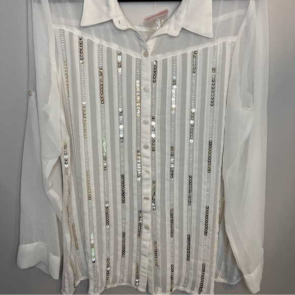 NWOT The Paragon White Sheer Sequin Blouse – Size S - Picture 4 of 7